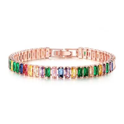 Fashion Multicolor Zircon Rhinestone Copper Light Luxury Women's Geometric Bracelet