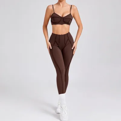 Women's Yoga Sportswear Set Sleeveless Bra Top And Pants Solid Color Cotton Blend