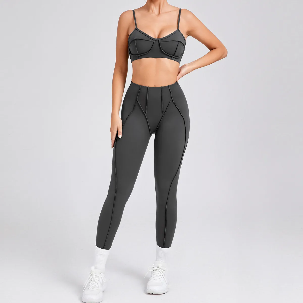 Women's Yoga Sportswear Set Sleeveless Bra Top And Pants Solid Color Cotton Blend