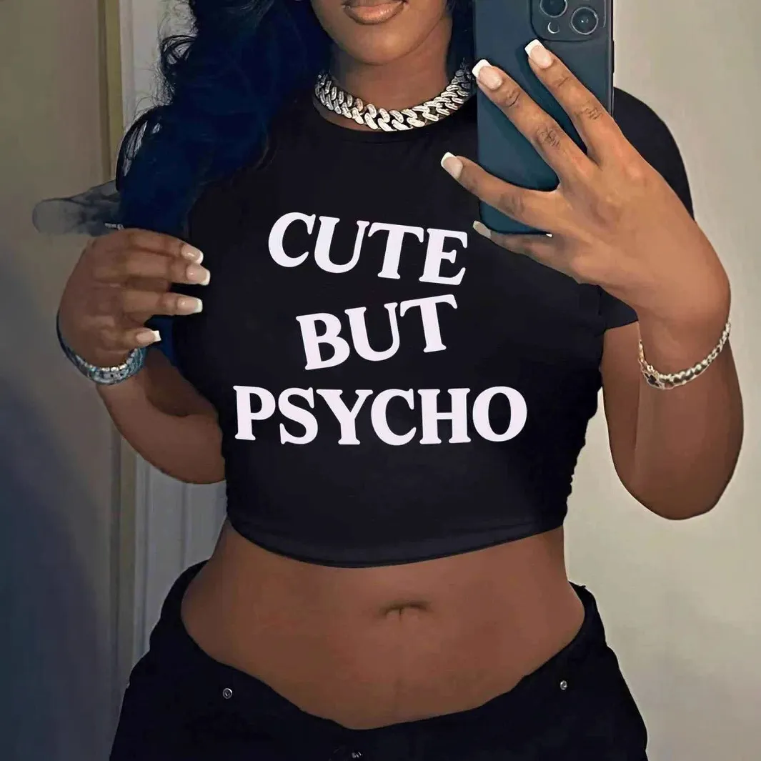 Women's Letter Print Crop Top T-Shirt - Street Hipster Style