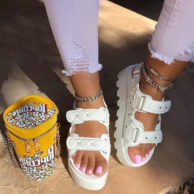 Women Fashion Casual Solid Color Rivet Velcro Platform Sandals