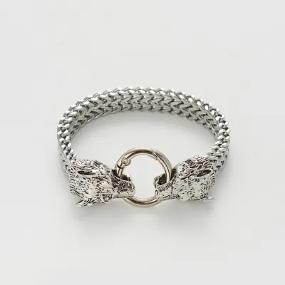 Men Fashion Titanium Steel Lion Head Unisex Rhombus Bracelet