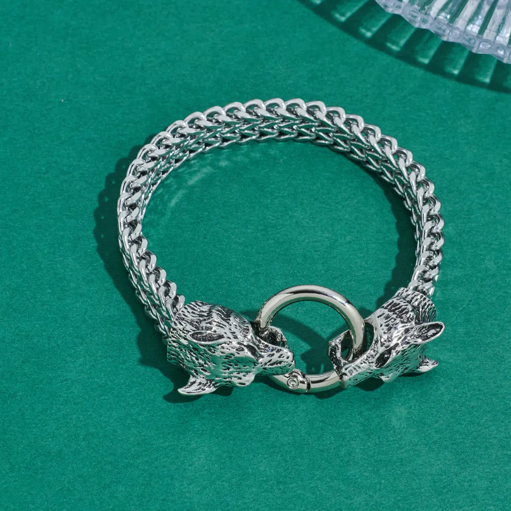 Men Fashion Titanium Steel Lion Head Unisex Rhombus Bracelet