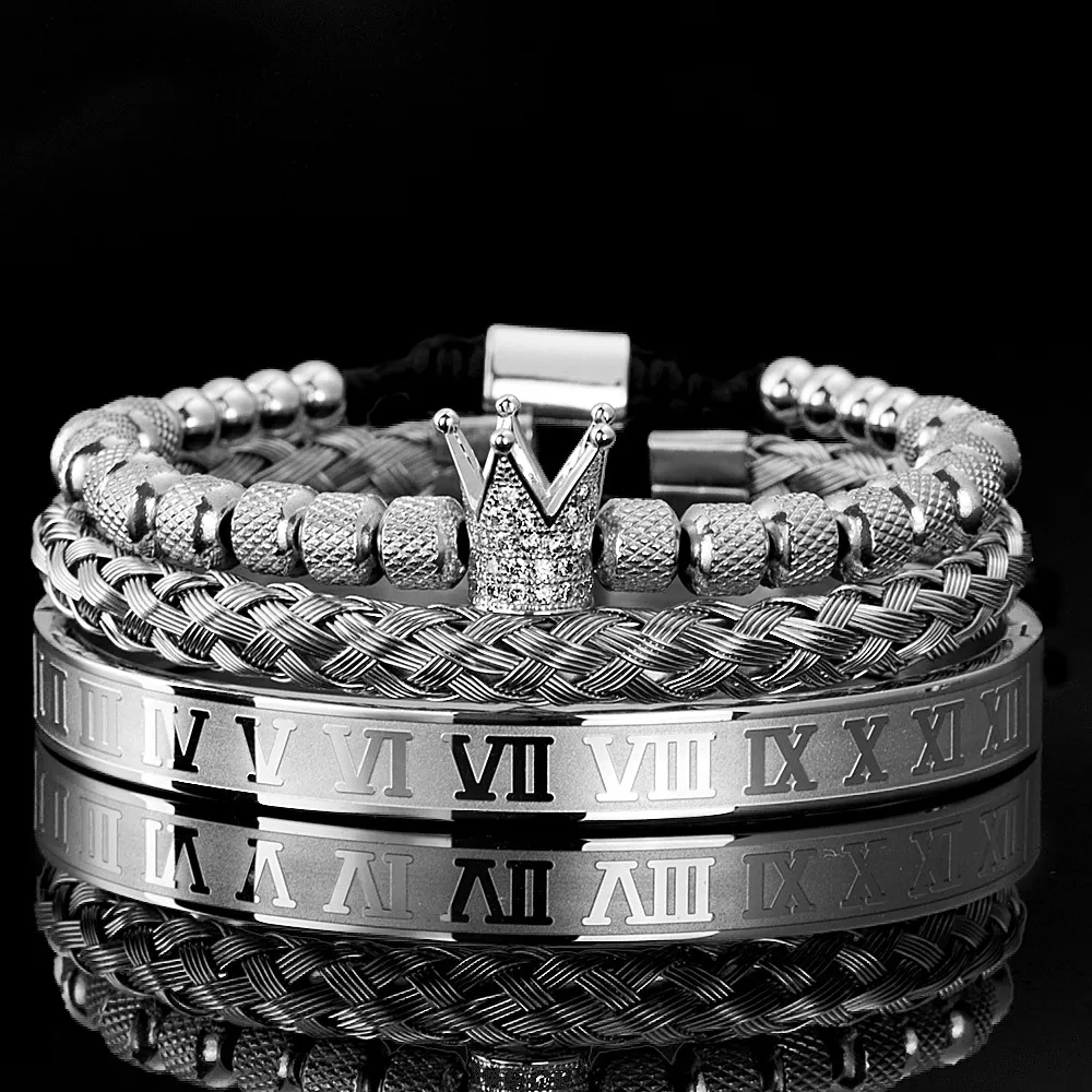 Men Fashion Rhinestone Crown Beads Bracelet Set