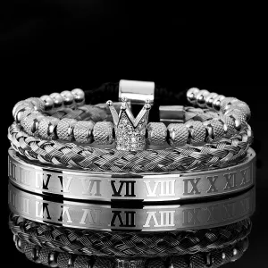Men Fashion Rhinestone Crown Beads Bracelet Set