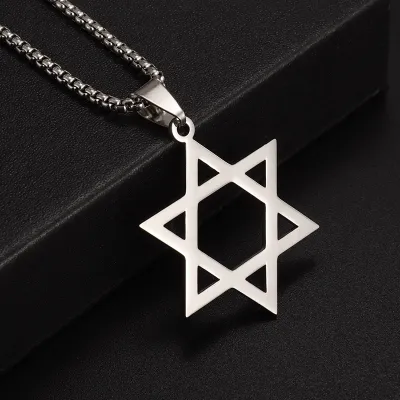 Men Simple Smooth Six-Pointed Star Stainless Steel Pendant Necklace