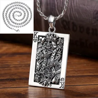 Men's Poker Red Heart K Copper Pendant Necklace Vintage Artificial Crystal O Chain