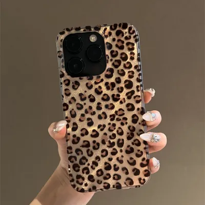 Funda de silicona con estampado de leopardo marrón para iPhone, todo incluido