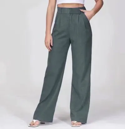 Women Casual Solid Color High Waist Wide Leg Mesh Pants