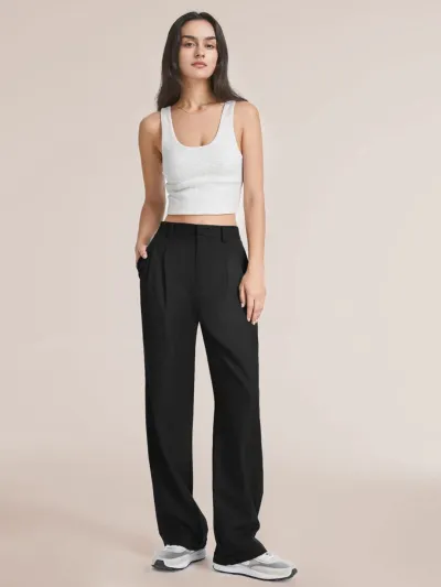 Women Casual Solid Color High Waist Wide Leg Mesh Pants