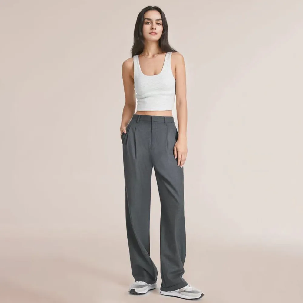Women Casual Solid Color High Waist Wide Leg Mesh Pants