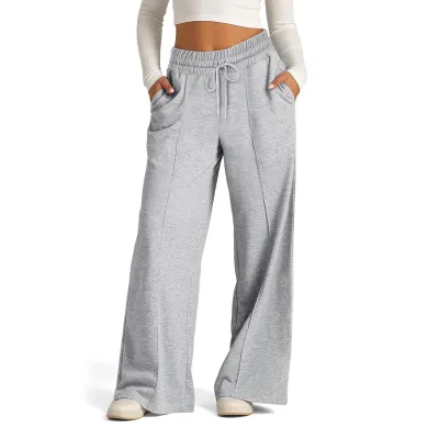 Women Casual Solid Color Wide Leg Drawstring Pants