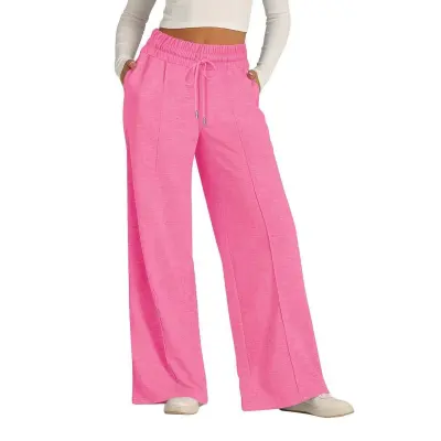 Women Casual Solid Color Wide Leg Drawstring Pants
