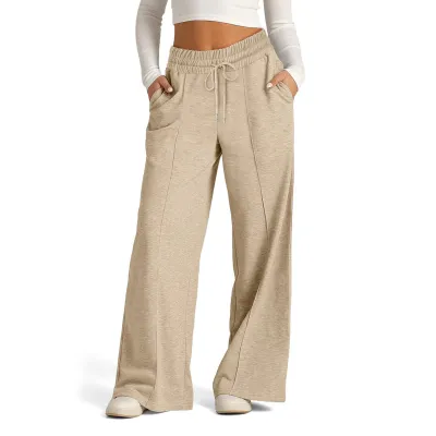 Women Casual Solid Color Wide Leg Drawstring Pants