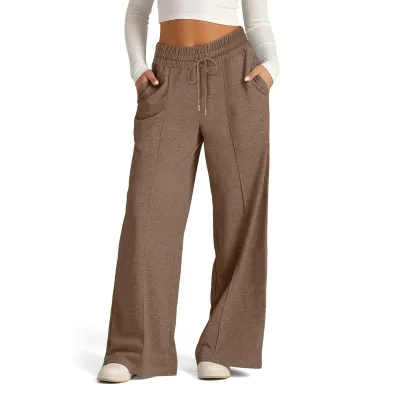 Women Casual Solid Color Wide Leg Drawstring Pants