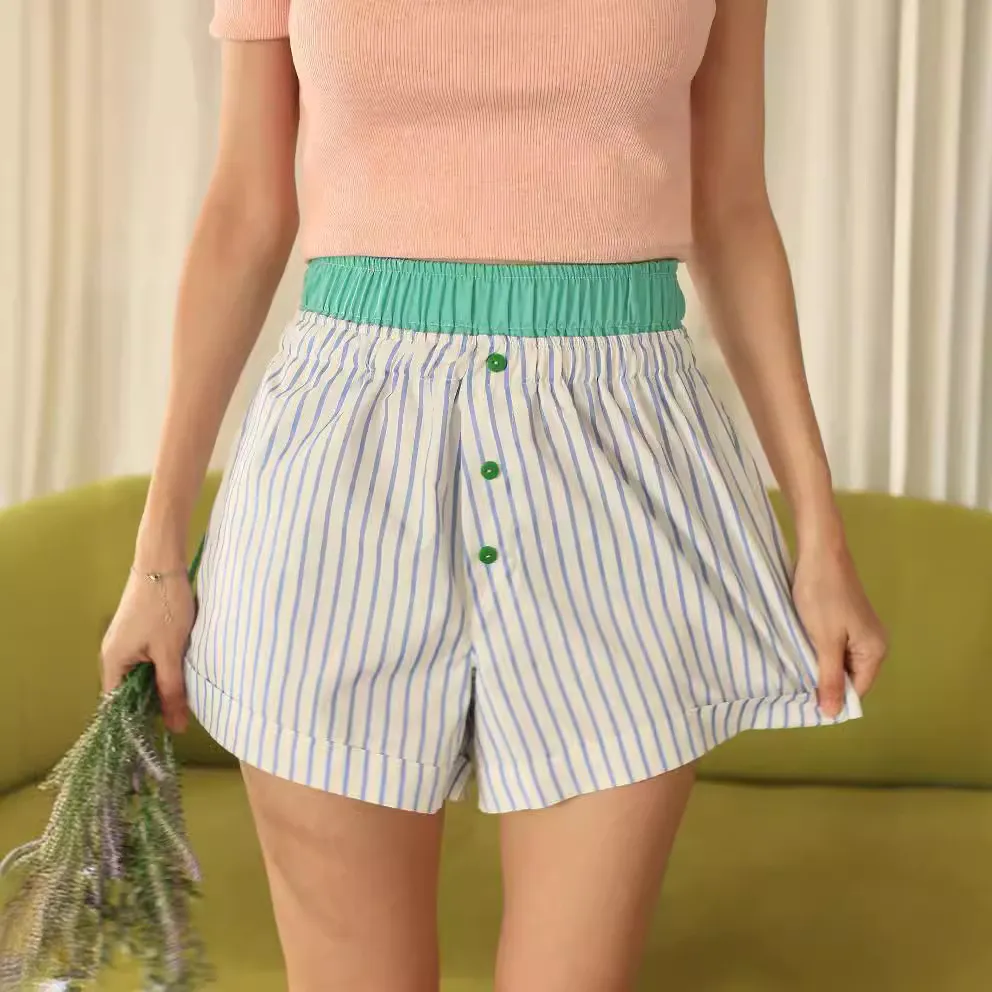 Women Casual Contrast Stripe Shorts Commuter Wind Polyester