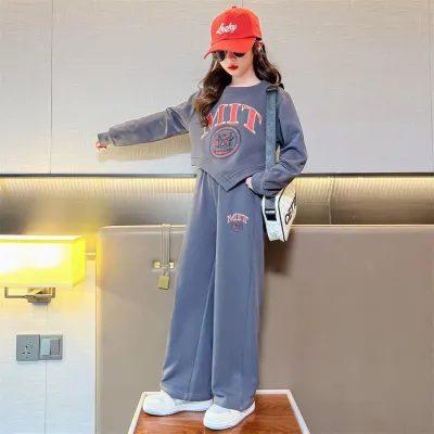 Girl Fashion Casual Letter Printed Long-Sleeve Sweatshirt Loose Pants Two-Piece Set