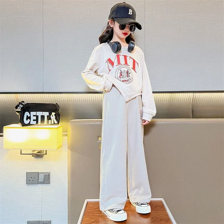 Girl Fashion Casual Letter Printed Long-Sleeve Sweatshirt Loose Pants Two-Piece Set