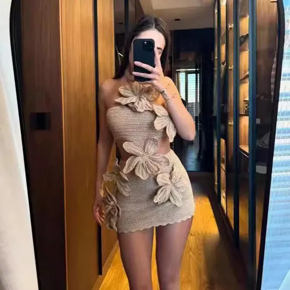 Women Sexy Floral Hollow Halter-Neck One-Piece Swimsuit