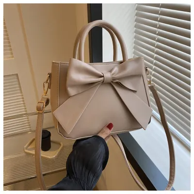 Women Fashion Casual Solid Color Bowknot Square Handbag