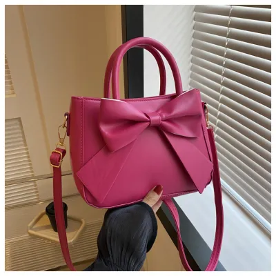 Women Fashion Casual Solid Color Bowknot Square Handbag