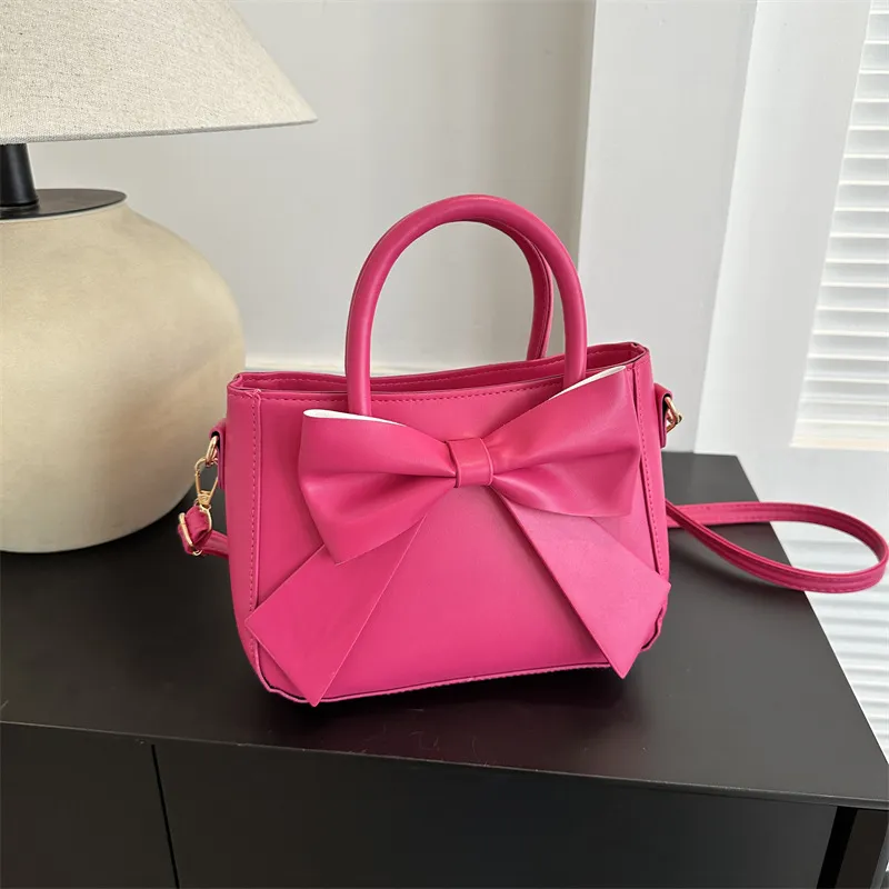 Women Fashion Casual Solid Color Bowknot Square Handbag