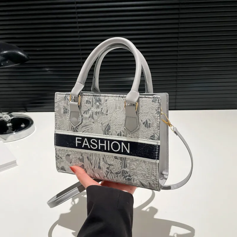 Women Fashion Casual Simple Letter Embroidered Handbag Tote Bag Street Trend