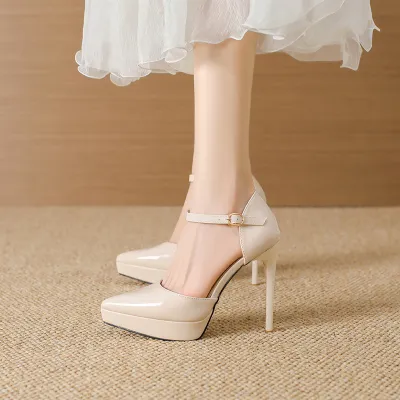 Women Sexy Solid Color Patent Leather Pointed Toe Super High Heel Platform Shoes