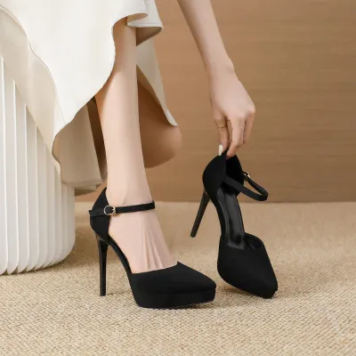 Women Sexy Solid Color Patent Leather Pointed Toe Super High Heel Platform Shoes