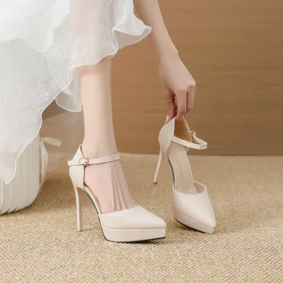 Women Sexy Solid Color Patent Leather Pointed Toe Super High Heel Platform Shoes