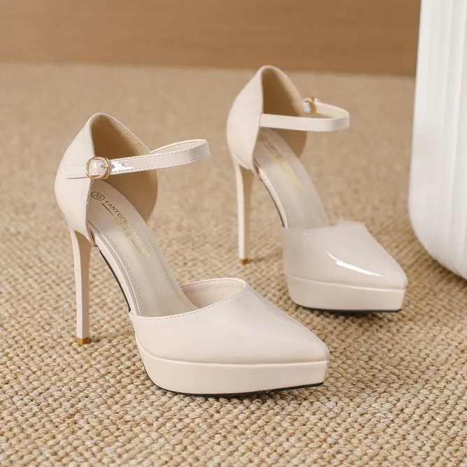 Women Sexy Solid Color Patent Leather Pointed Toe Super High Heel Platform Shoes
