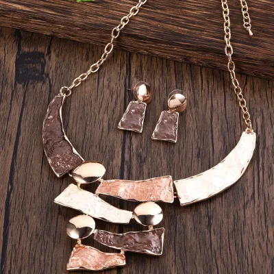 Women's Fashion Irregular Geometric Multicolor Painted Oil Earrings Necklace Set