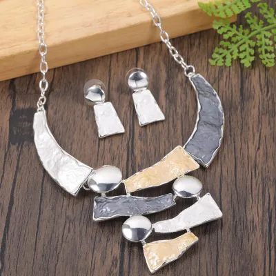 Women's Fashion Irregular Geometric Multicolor Painted Oil Earrings Necklace Set