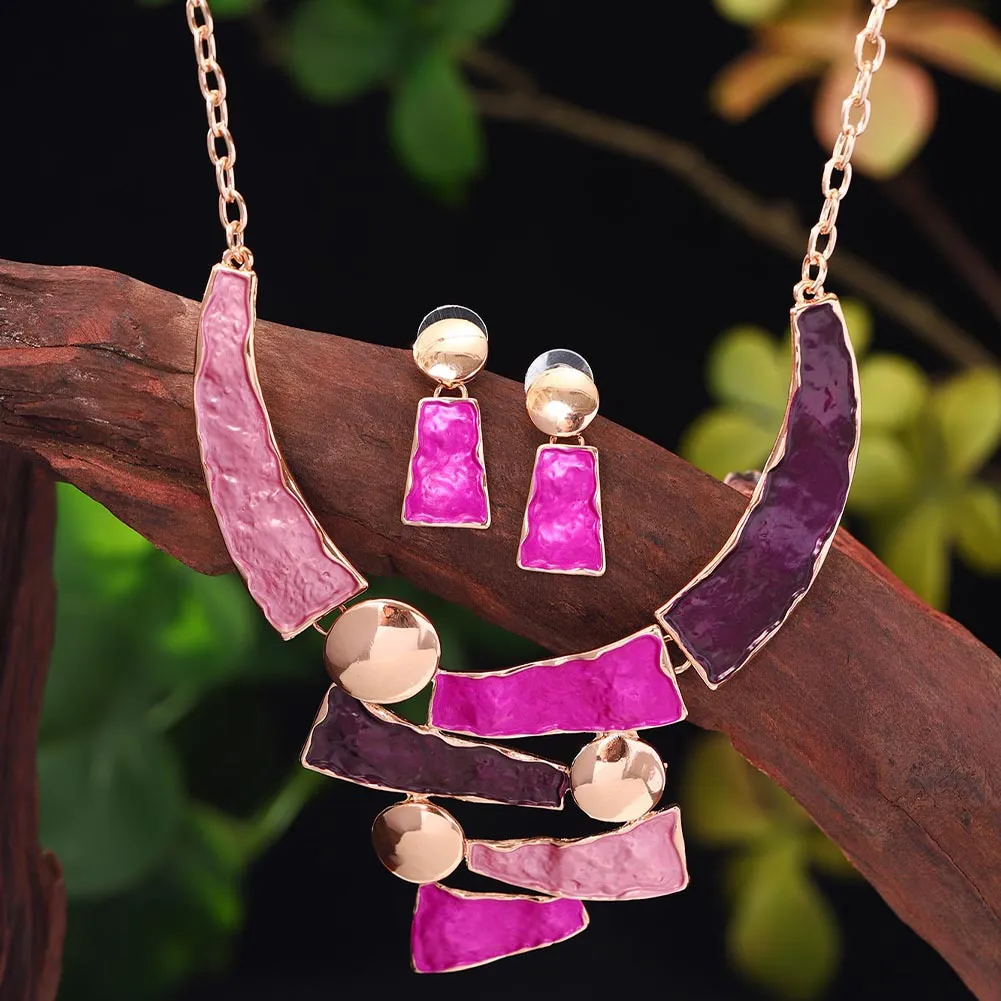 Women's Fashion Irregular Geometric Multicolor Painted Oil Earrings Necklace Set