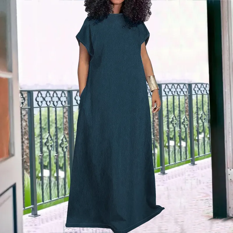Women Plus Size Casual Sleeveless Backless Denim Dress
