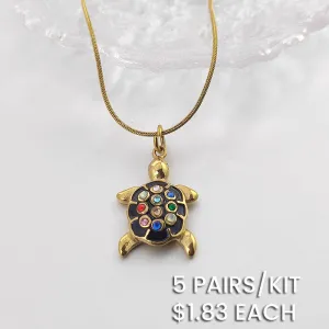 Fashion Enameled Stainless Steel Turtle Pendant Multicolor Rhinestone Necklace