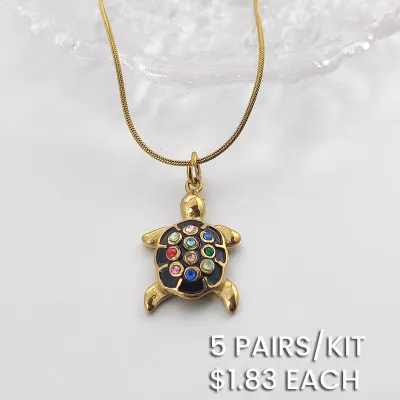 Fashion Enameled Stainless Steel Turtle Pendant Multicolor Rhinestone Necklace