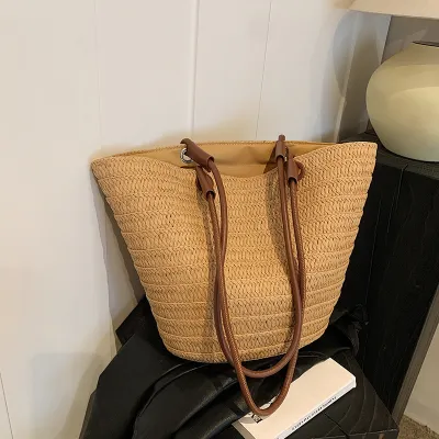 Women Fashion Casual Large Capacity Straw Woven Beach Tote Shoulder Bag