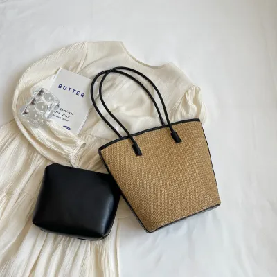 Women Fashion Casual Large Capacity Straw Woven Tote Bag Set