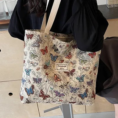Women Fashion Casual Large Capacity Floral Printed Canvas Tote Shoulder Bag