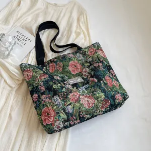Women Fashion Casual Large Capacity Floral Printed Canvas Tote Bag