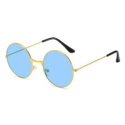 Fashion Retro Round Frame Multicolor Metal Sunglasses with Resin Lenses