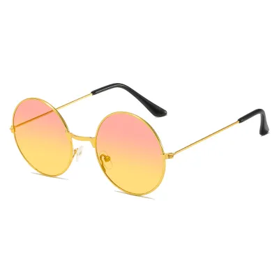 Fashion Retro Round Frame Multicolor Metal Sunglasses with Resin Lenses