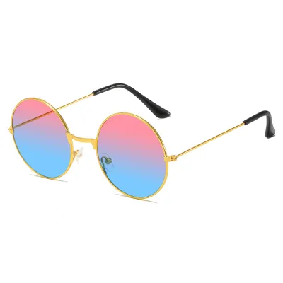 Fashion Retro Round Frame Multicolor Metal Sunglasses with Resin Lenses