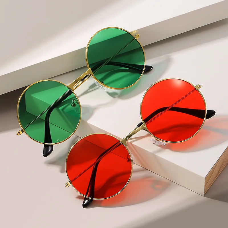 Fashion Retro Round Frame Multicolor Metal Sunglasses with Resin Lenses