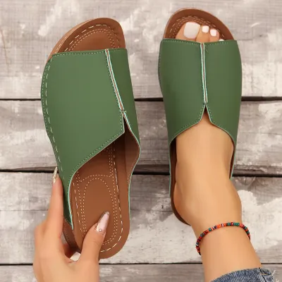 Women Casual Solid Color Round Toe Wedge Platform Slippers with Rubber Sole