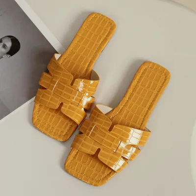 Women Fashion Casual Solid Color Square Toe Flat Slippers Plus Size