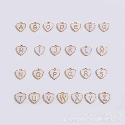 Simple Enameled Heart Pendant Alphabet Necklace Copper Alloy