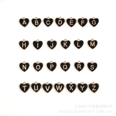 Simple Enameled Heart Pendant Alphabet Necklace Copper Alloy