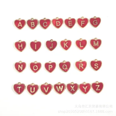 Simple Enameled Heart Pendant Alphabet Necklace Copper Alloy